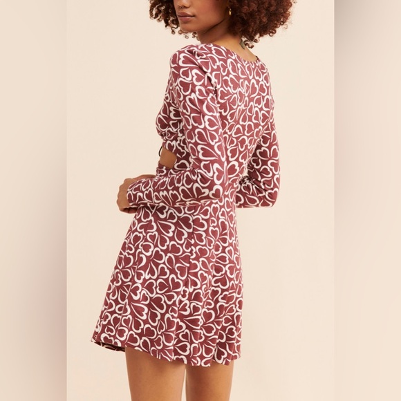 Urban Outfitters Gabriette Heart Patterned Cutout Long Sleeve Dress NWT - Picture 2 of 6